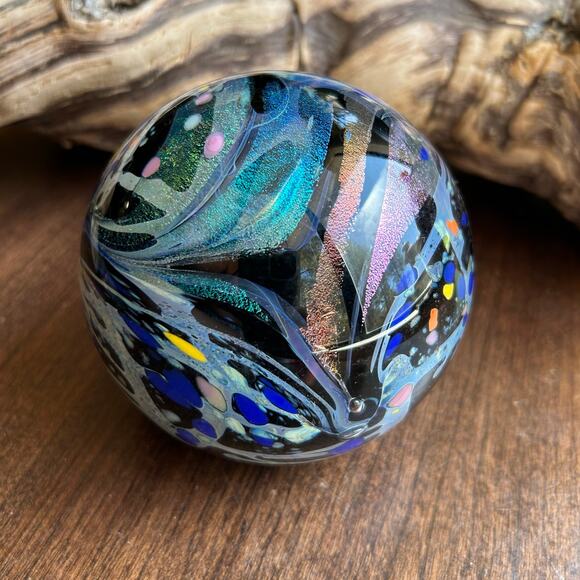 Rollin Karg Signed Dichroic Iridescent Handblown Studio Art Glass Paperweight - Picture 4 of 11